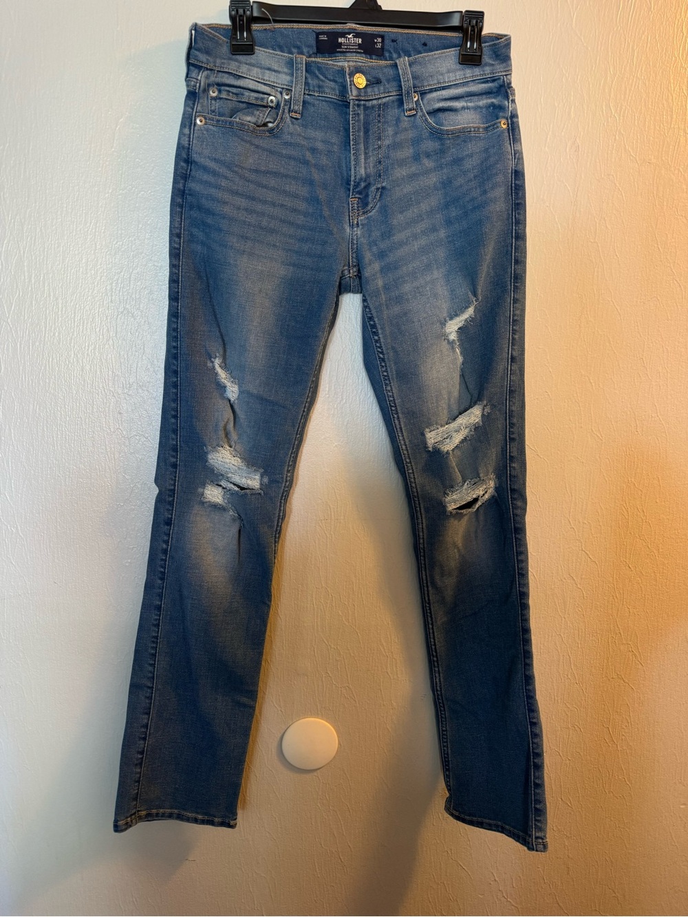 Hollister Blue Slim Straight Jeans with Gold Button